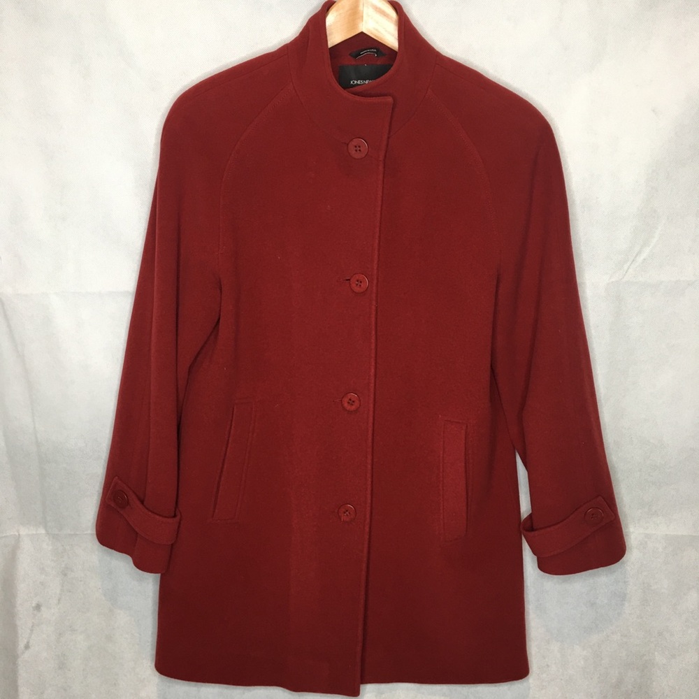 Jones New York Wool Pea Coat Christmas Deep Red